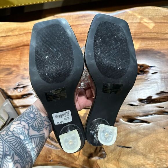 Cape Robbin Crystalline Black Icy Clear Stud Open Toe High Heel Mule Sandals - Picture 5 of 13